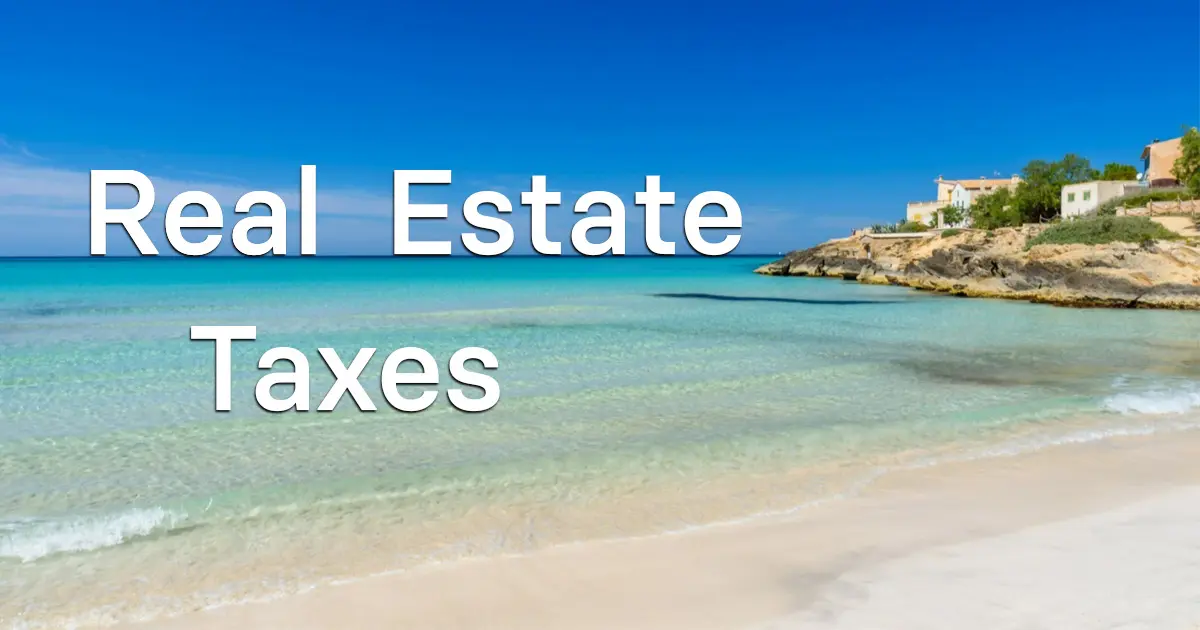 Real Estate Taxes Turquoise waters and sandy beach in Spain, concept image for real estate taxes and property investment