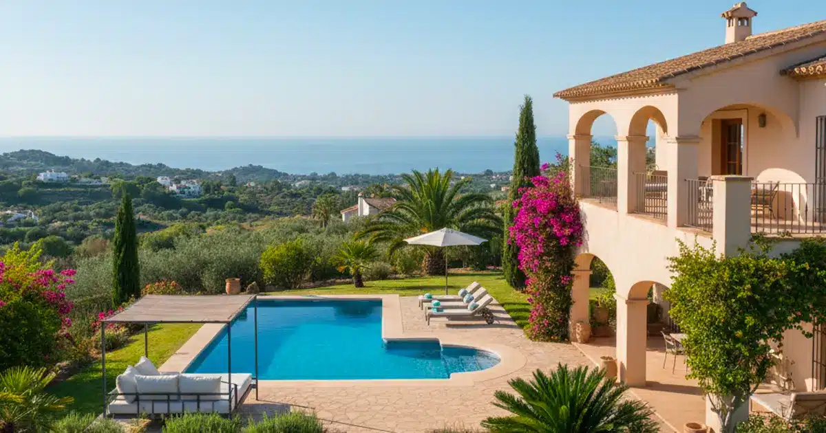 Mediterranean villa with pool and sea view, representing the long-term rental market in Spain in 2025